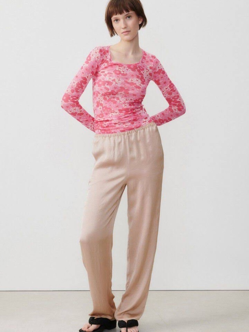 American Vintage Widland Silky Satin Straight Leg Pants Trousers S